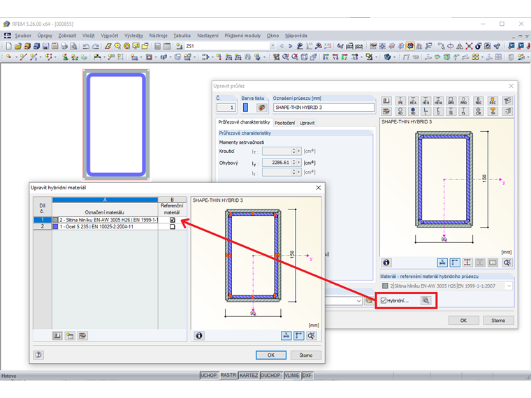 Definice hybridního průřezu v RFEMu