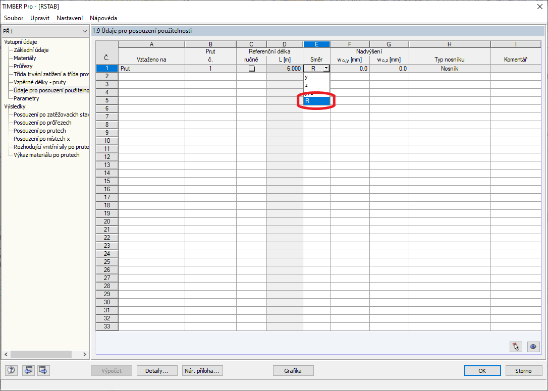 Vztah deformace a výslednice v modulu RF-/TIMBER Pro