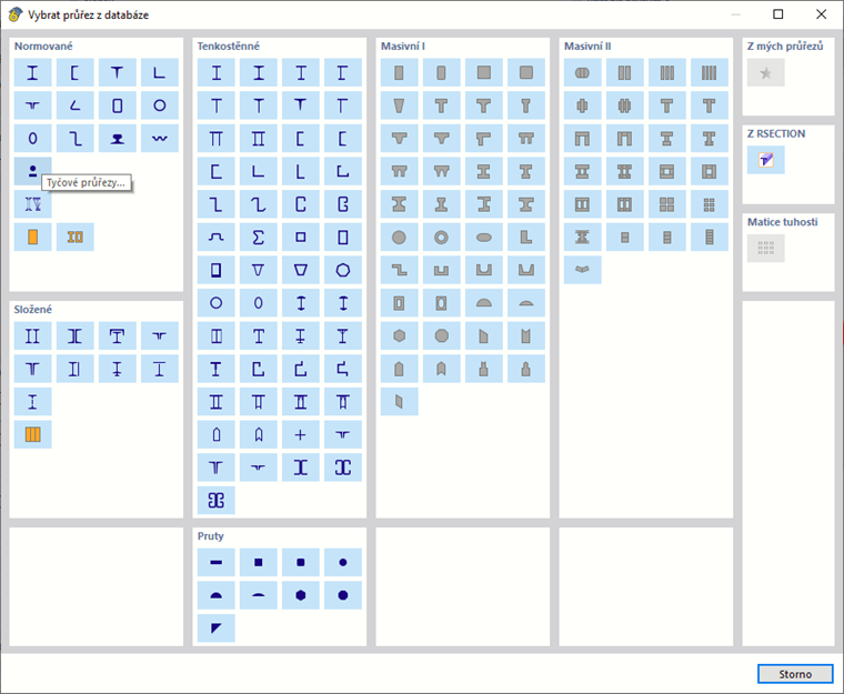 Knihovna průřezů s typy průřezů