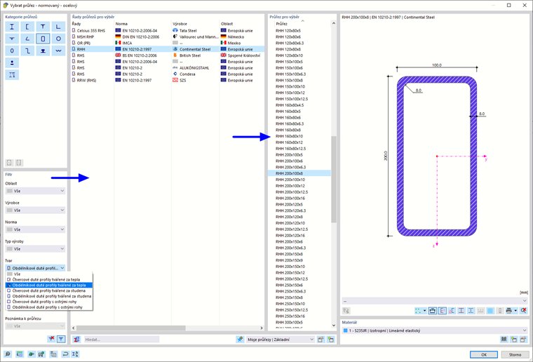 Výběr obdélníkového dutého profilu válcovaného za tepla