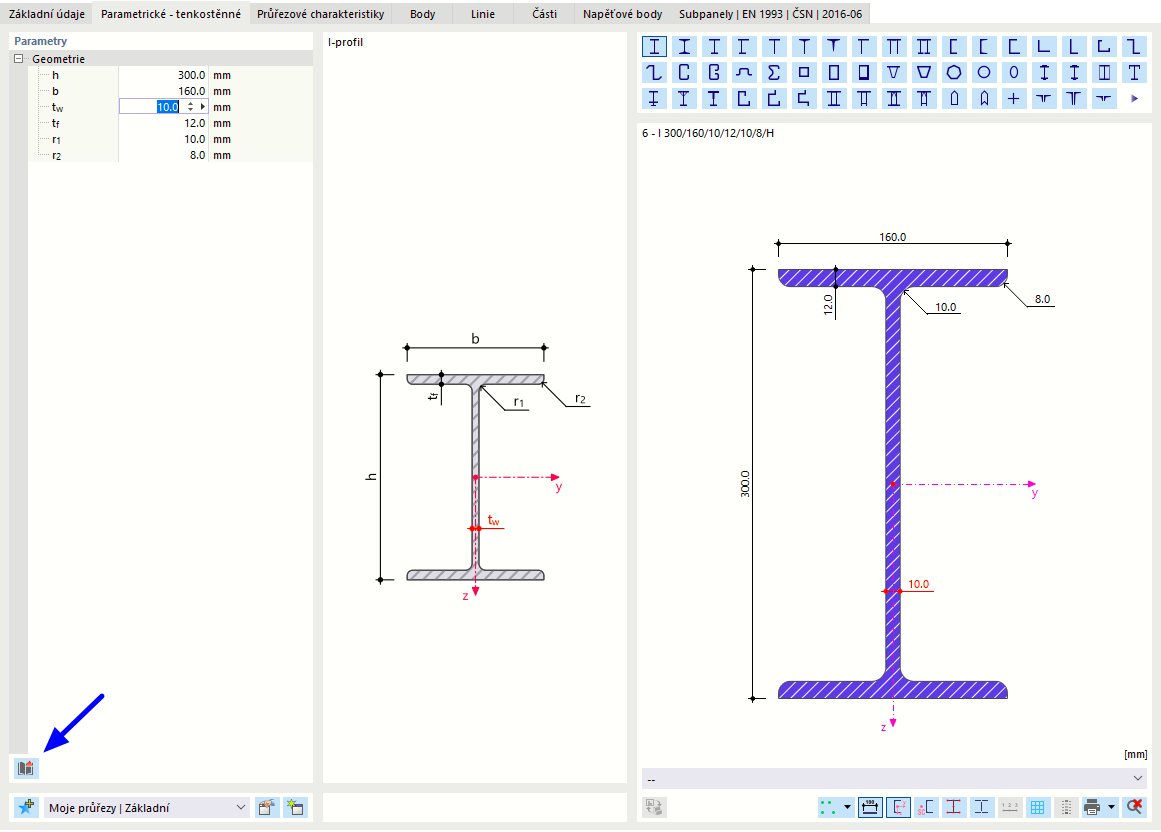 Zadání parametrického průřezu