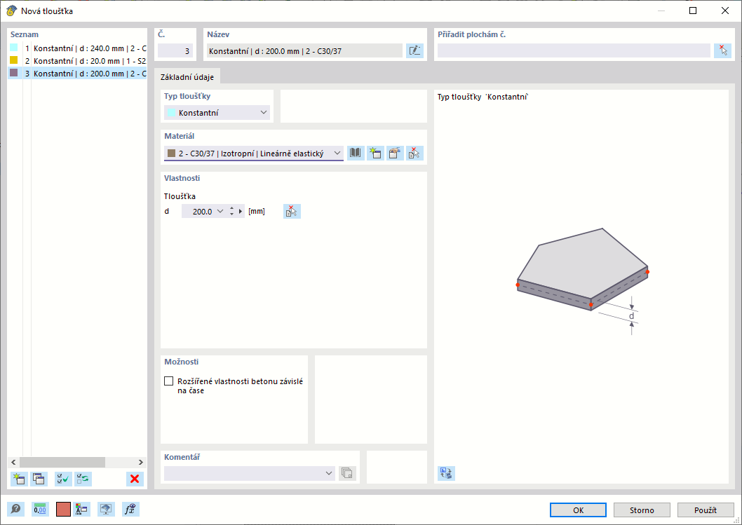 Dialog ' Nová tloušťka '