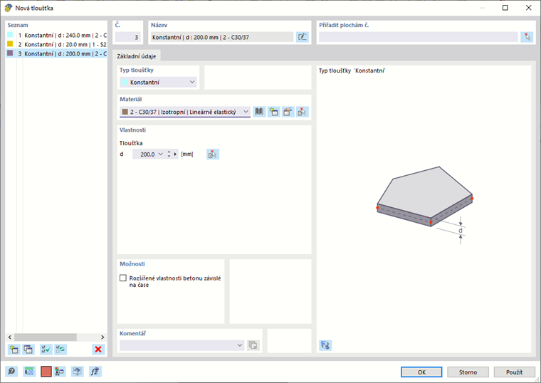 Dialog ' Nová tloušťka '