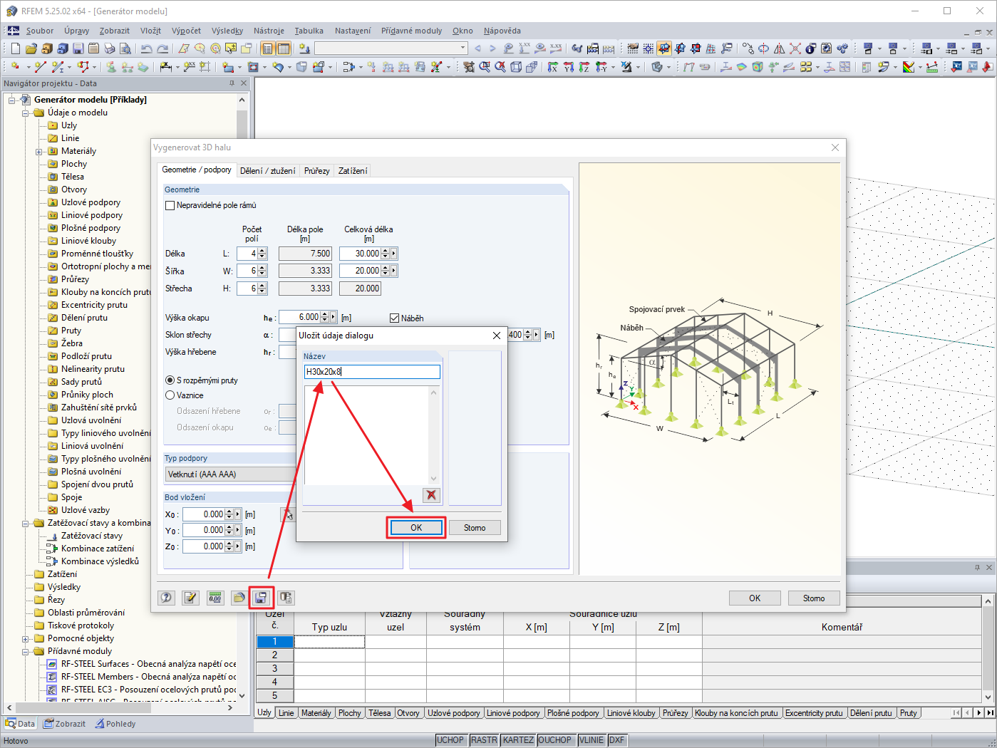 Uložení údajů dialogu v generátoru modelu jako šablony