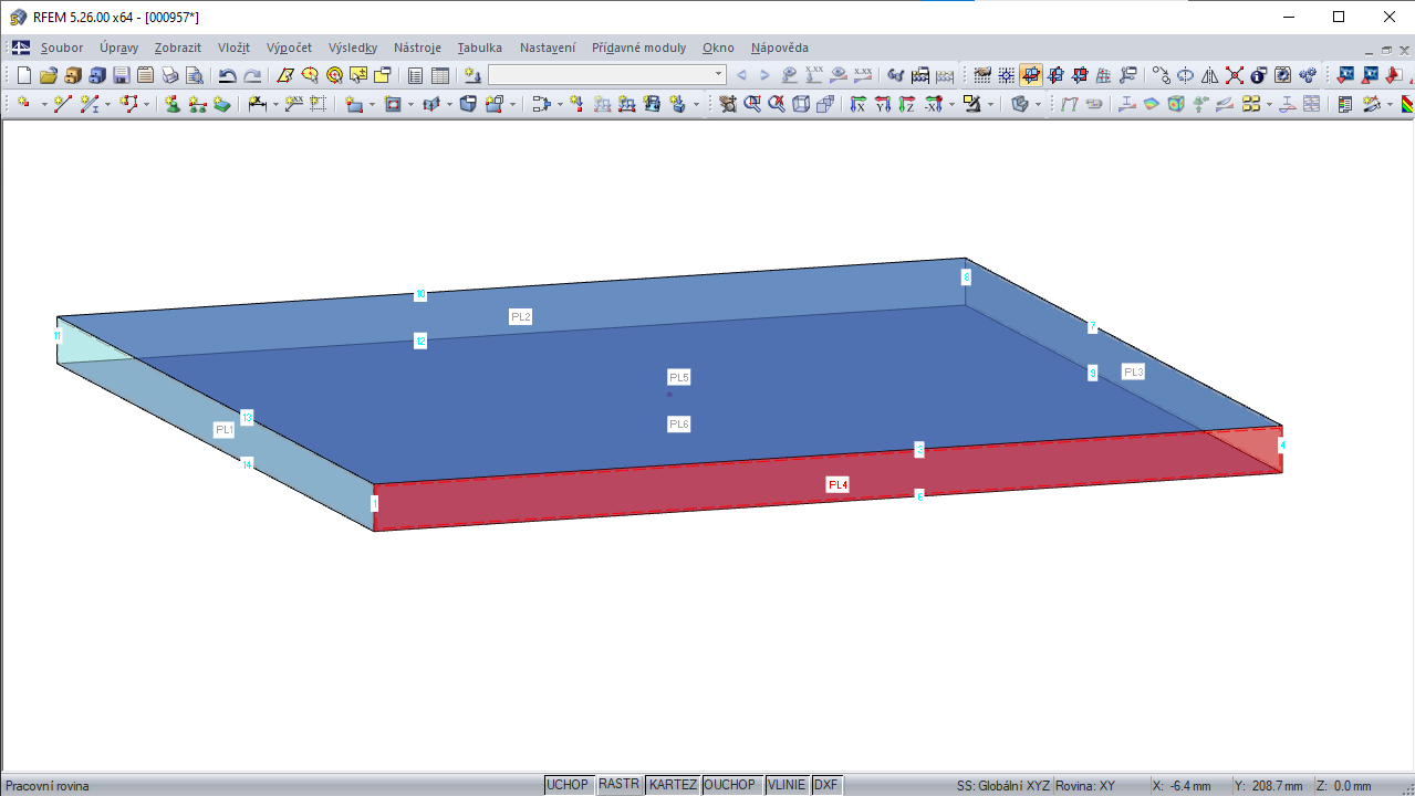 Boční plocha PL4 se čtyřmi hraničními liniemi