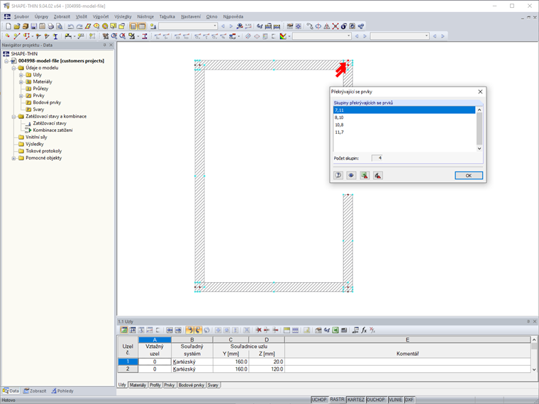 Kontrola modelu na překrývající se prvky