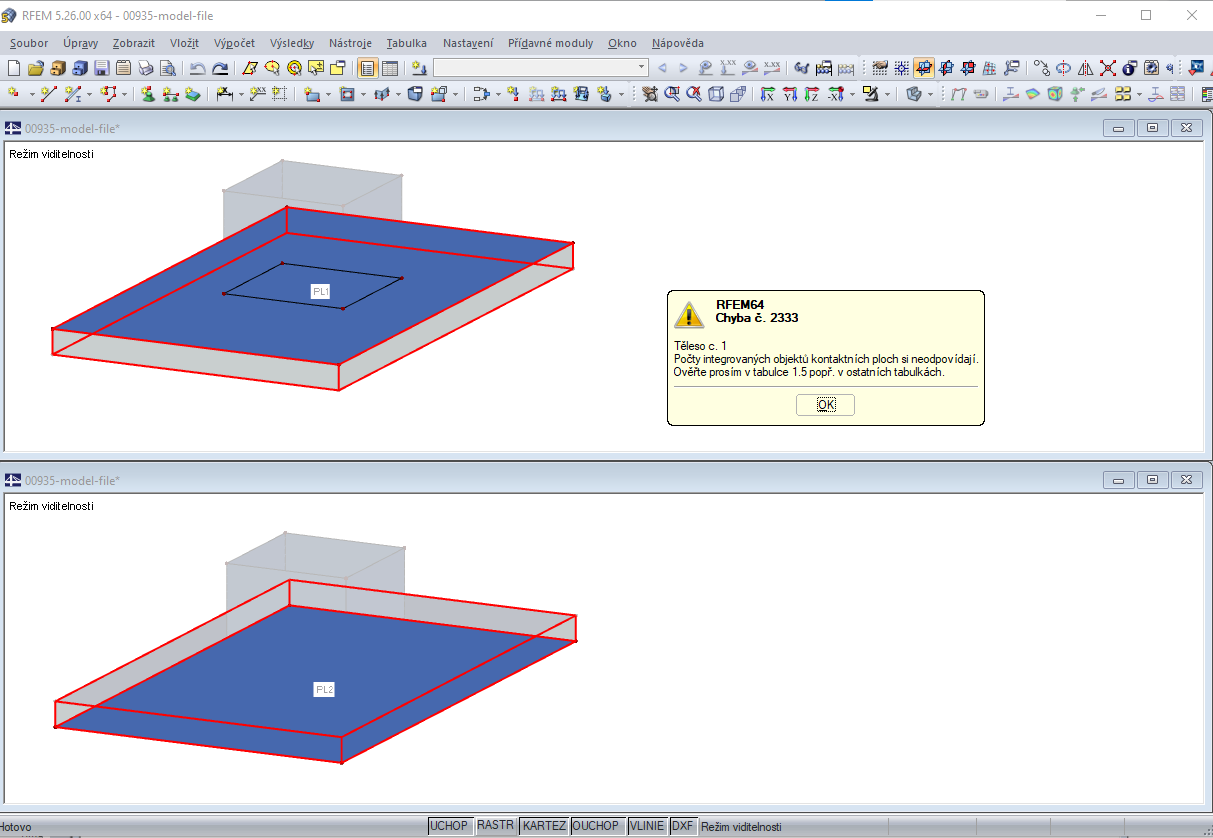 Chybové hlášení "Počty integrovaných objektů kontaktních ploch si neodpovídají."