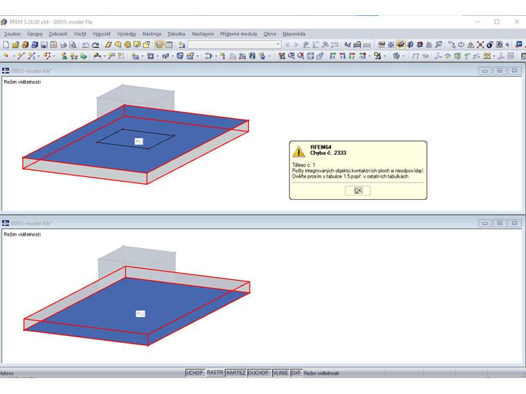 Chybové hlášení "Počty integrovaných objektů kontaktních ploch si neodpovídají."