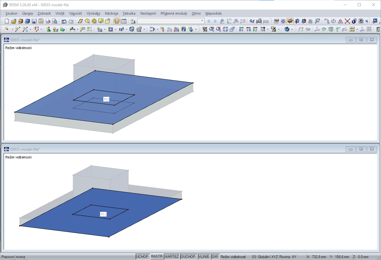 Stejné integrované objekty na obou kontaktních plochách