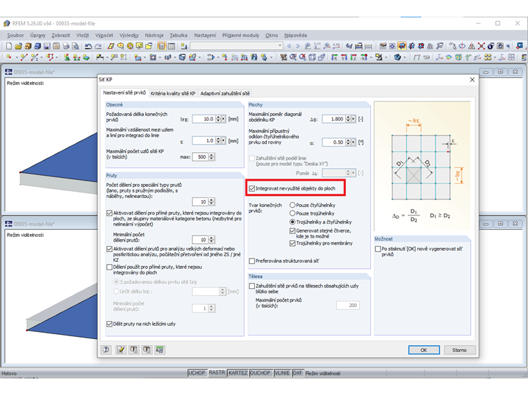 Nastavení sítě prvků - Integrace nevyužitých objektů do ploch
