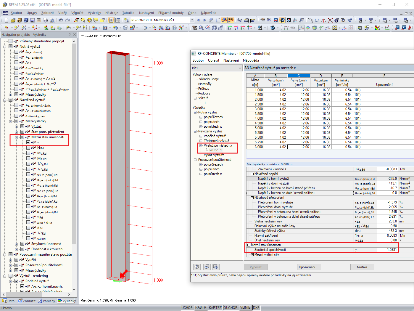 Součinitel spolehlivosti v RF-CONCRETE Members