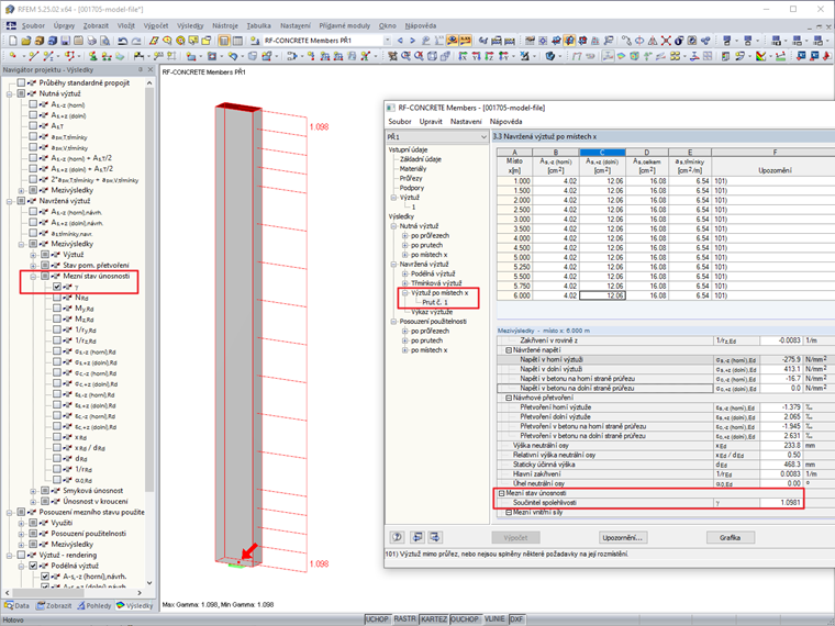Součinitel spolehlivosti v RF-CONCRETE Members