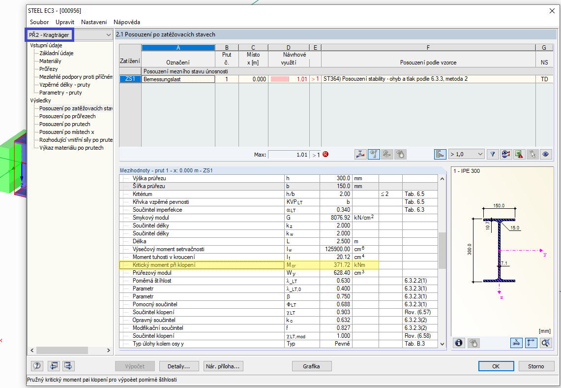 Pružný kritický moment pro konzolový nosník
