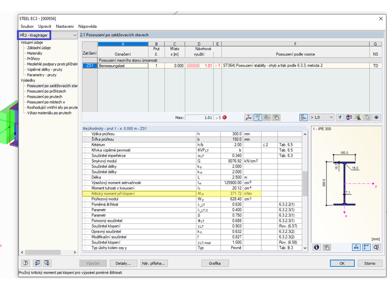 Pružný kritický moment pro konzolový nosník