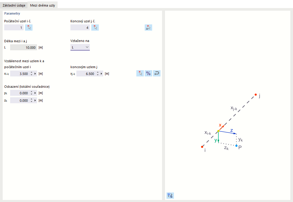 Zadání uzlu mezi dvěma uzly