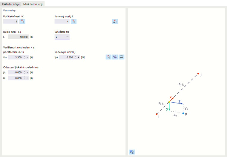 Zadání uzlu mezi dvěma uzly