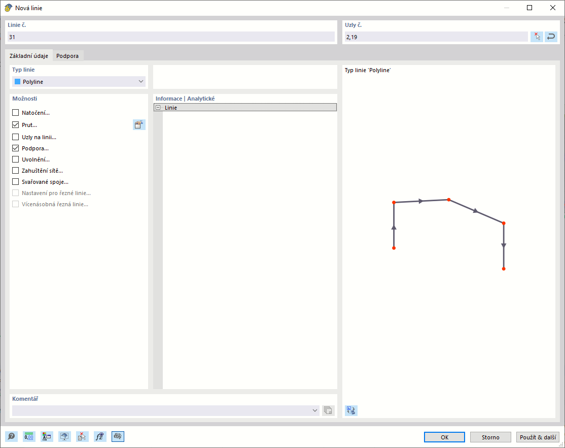 Dialog „Nová linie“