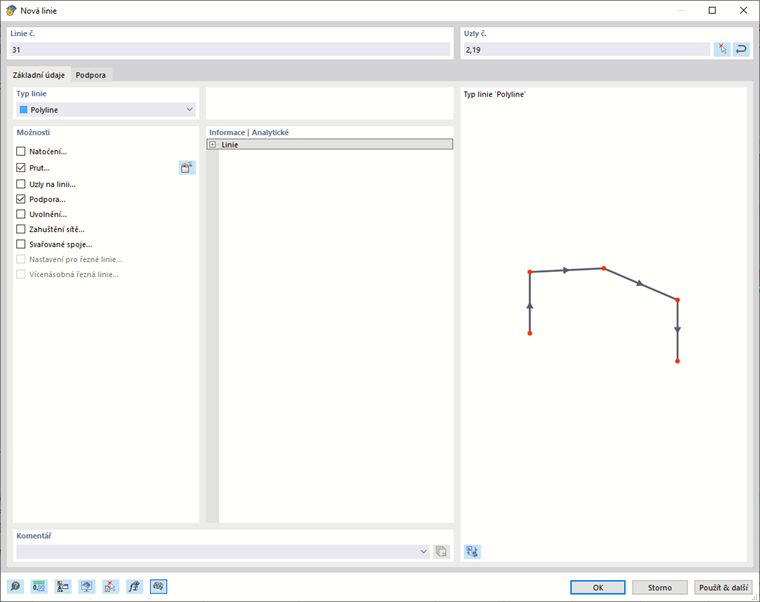 Dialog „Nová linie“