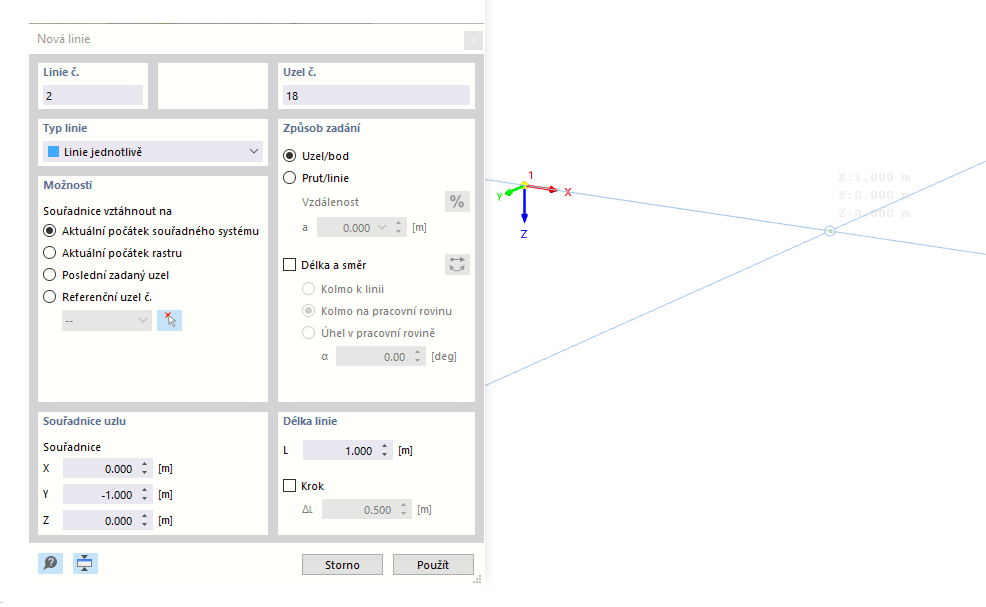 Grafické zadání linie