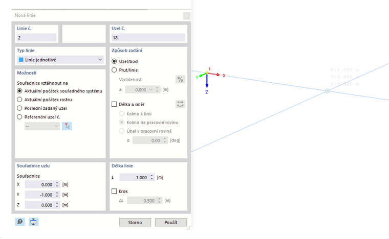 Grafické zadání linie