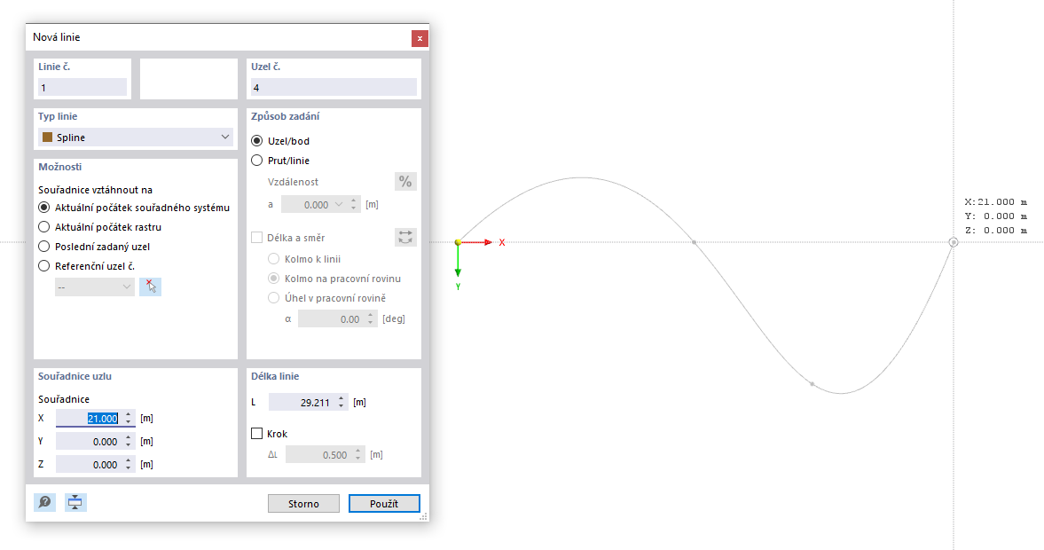 Grafické zadání spline