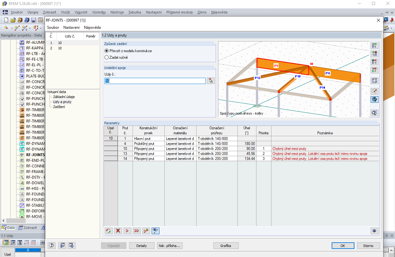 Chybové hlášení v RF-/JOINTS