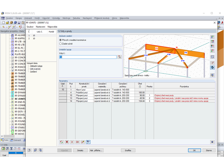 Chybové hlášení v RF-/JOINTS