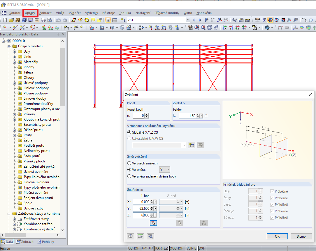 Zvětšení rozteče prutů