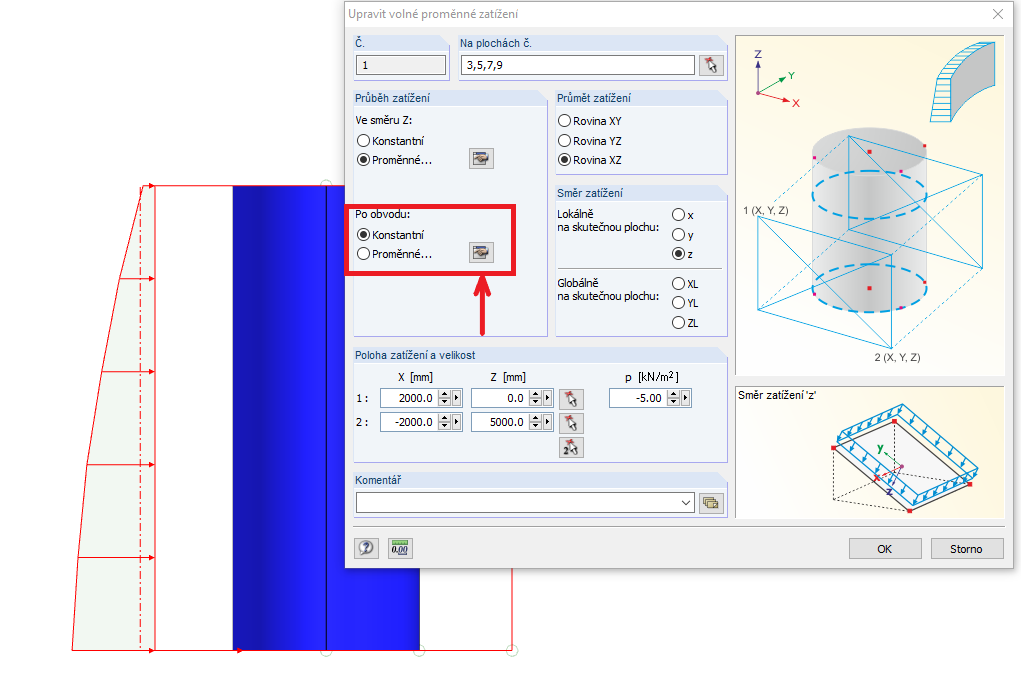 Upravit volné proměnné zatížení