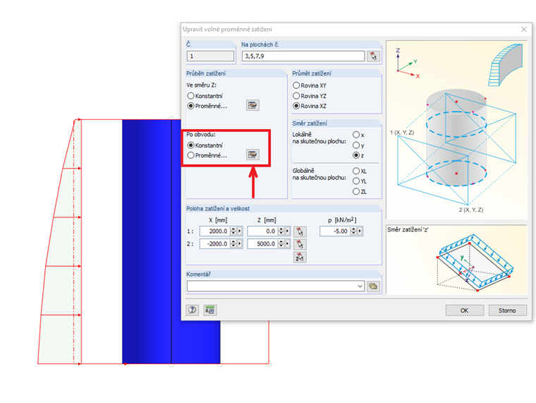 Upravit volné proměnné zatížení