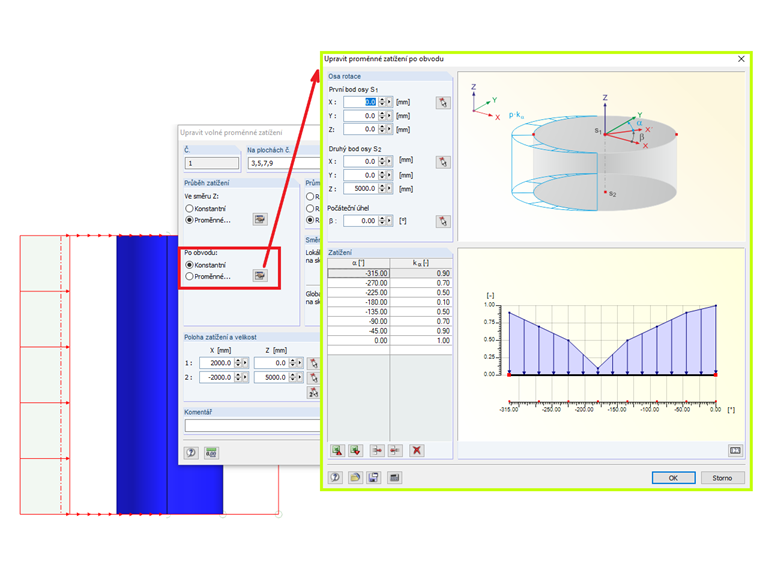 Upravit proměnné zatížení po obvodu