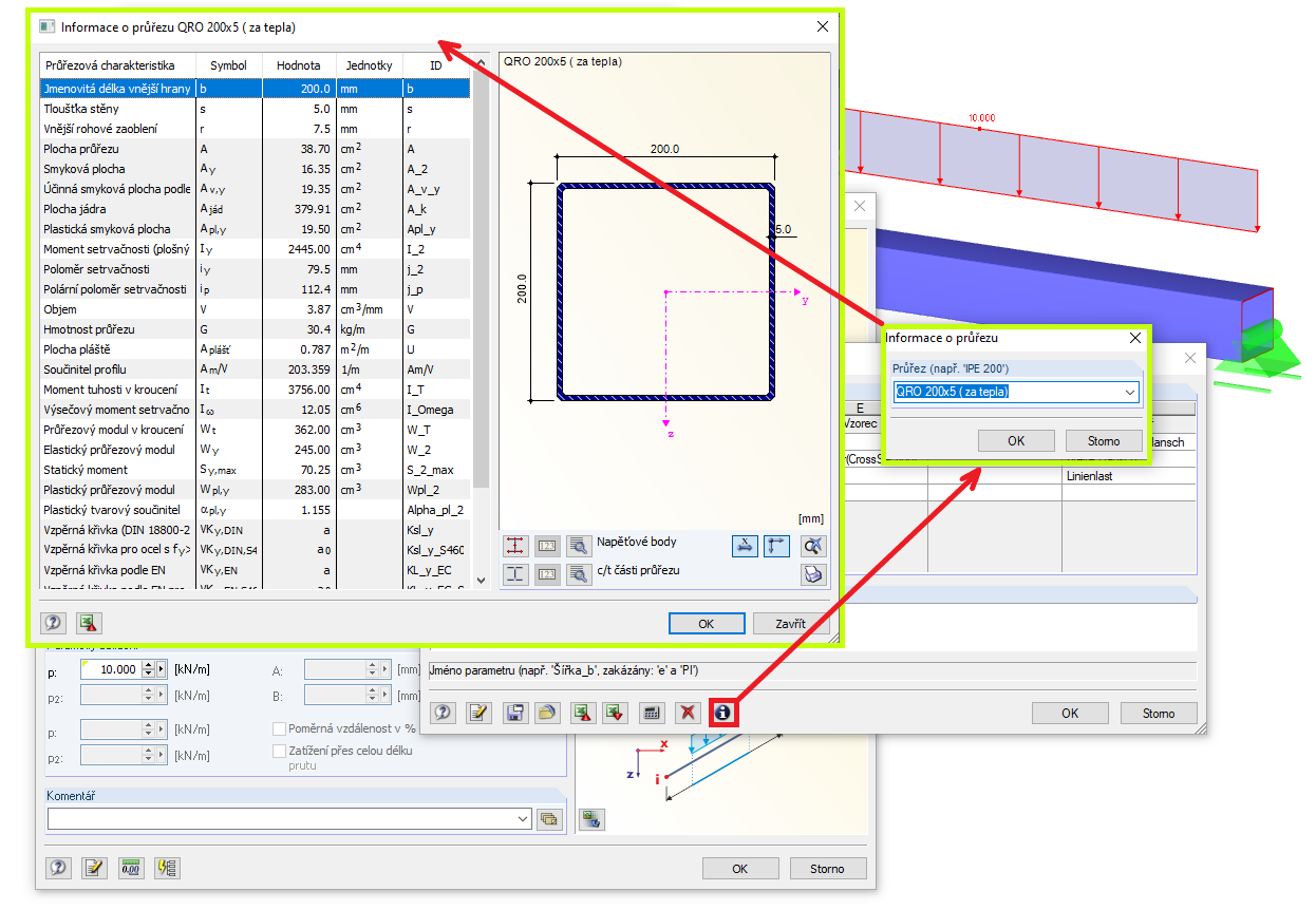 Informace o průřezu