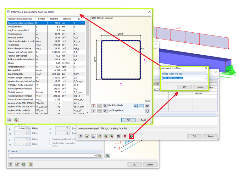 Informace o průřezu