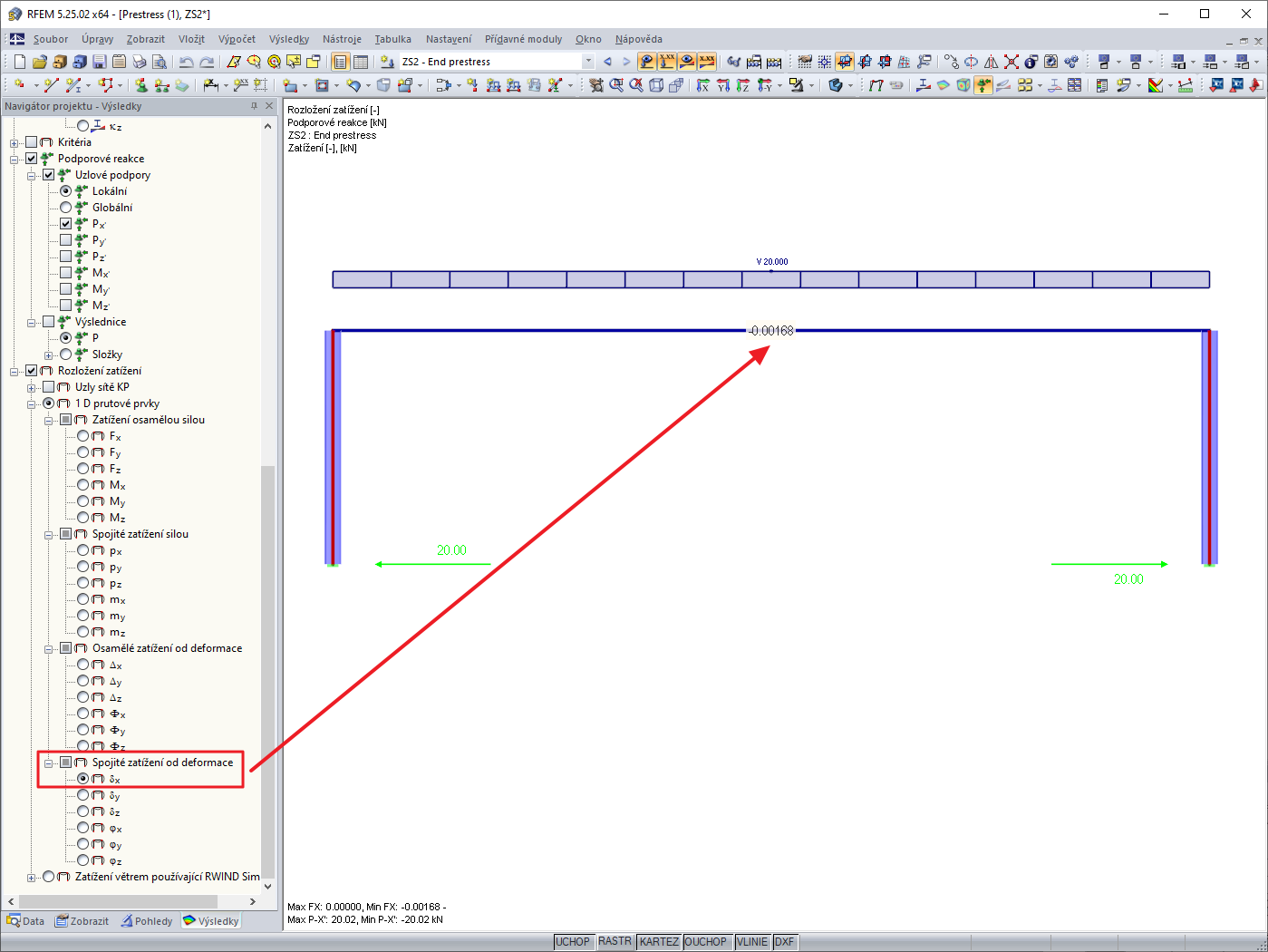 FAQ 005013 | Mohu so zobrazit zatížení, které je iteračně aplikováno na prut při typu zatížení Konečné předpětí?