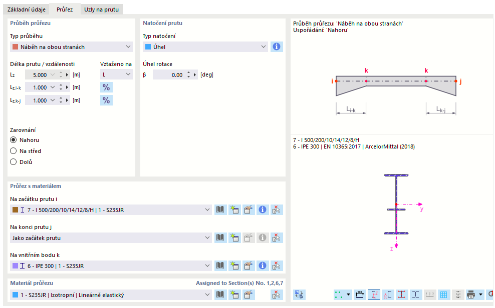Zadání prutu s průřezem na obou stranách