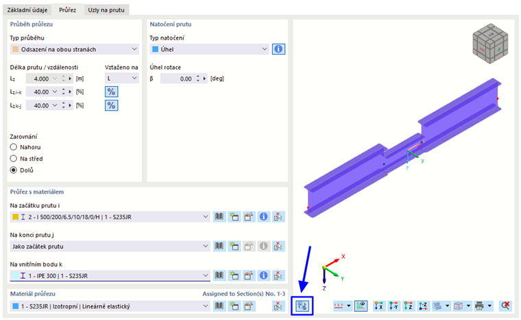 Zadání prutu s odsazením na obou stranách a zarovnanou přírubou
