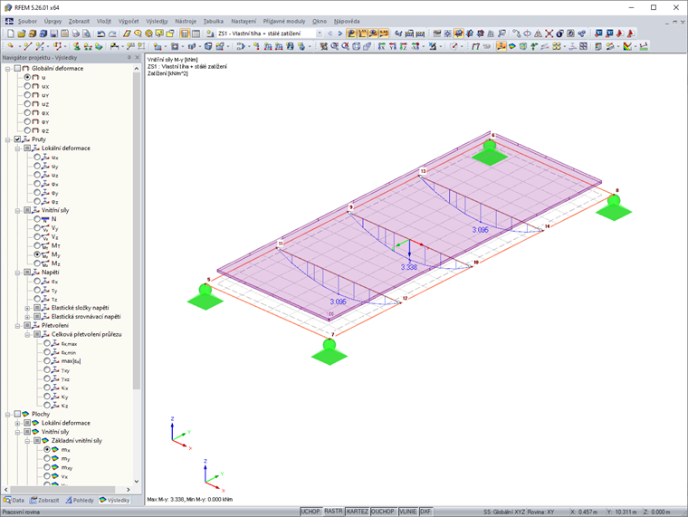 FAQ 005023 | Mám střešní konstrukci z trapézového plechu, která je nesena nosníky. Momenty na nosnících mi ale vychází menší než by měly být. Čím to může být?