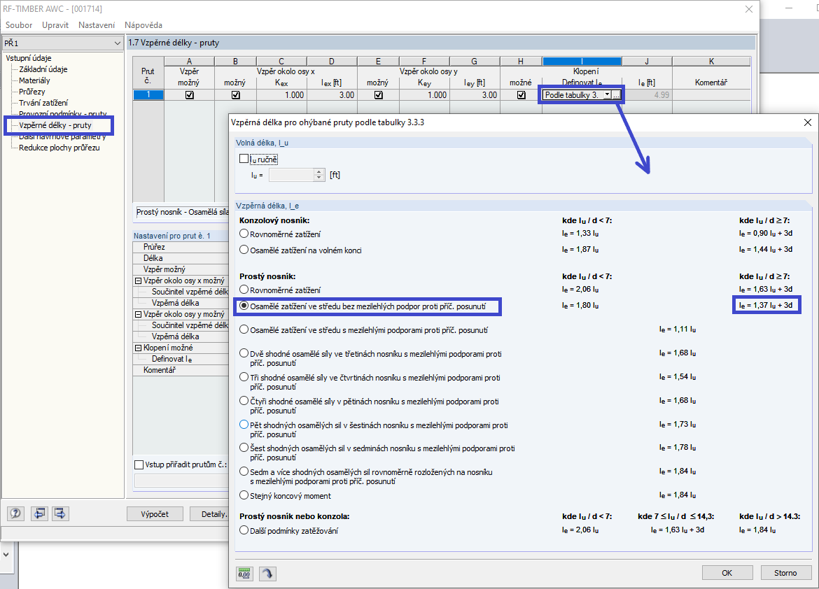 Vzpěrná délka pro osamělé zatížení