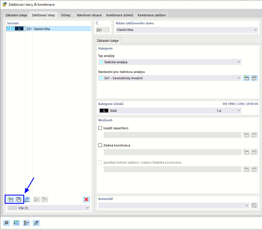 Tlačítka 'Nová' a ' Kopírovat '