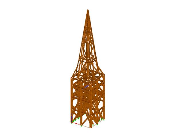Zvonice protestantského kostela ve Flintbeku, Německo - statická a dynamická analýza