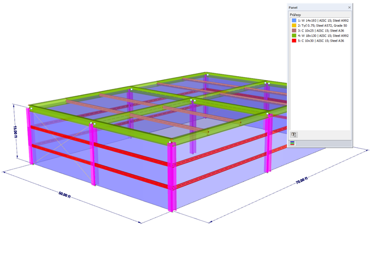 AISC Design Guide 26 – Příklad 2.1 Ocelová konstrukce v programu RFEM