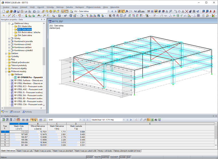 Zatížení plochy čelní stěny kolmo na zatížení výbuchem