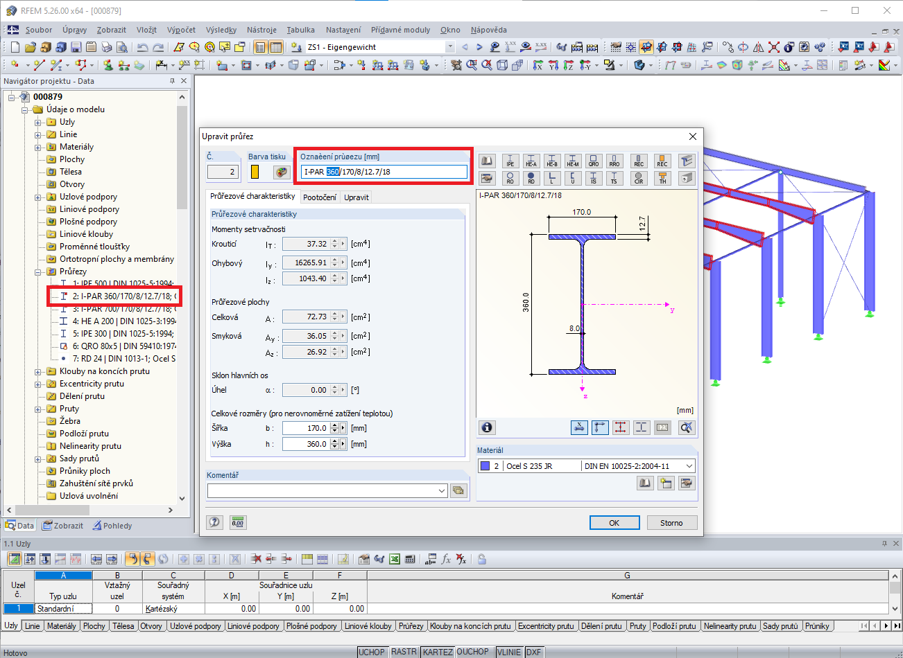 Úprava parametrického průřezu