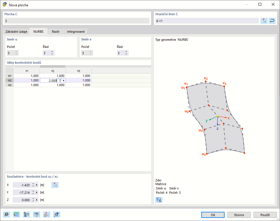 Zadání plochy NURBS