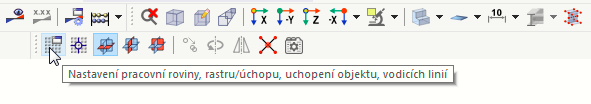 Tlačítko "Nastavení pracovní roviny, rastru, úchopu objektu, pomocných linií"