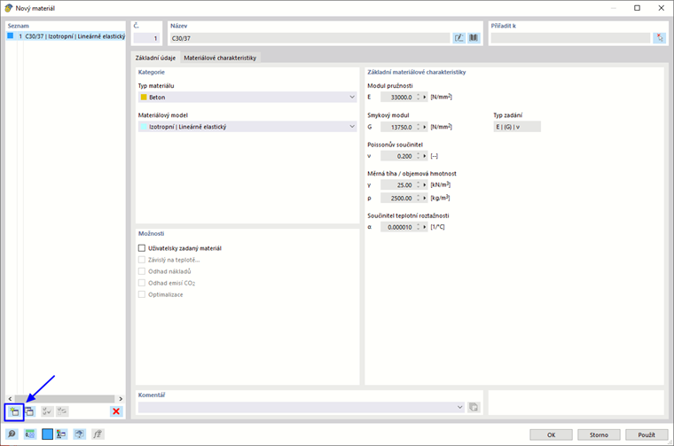 Vytvořit nový materiál