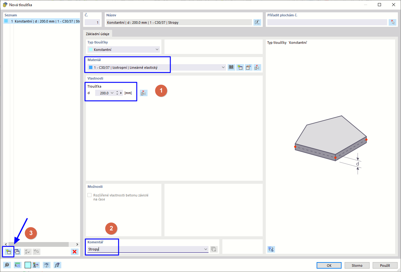 Dialog "Nová tloušťka"