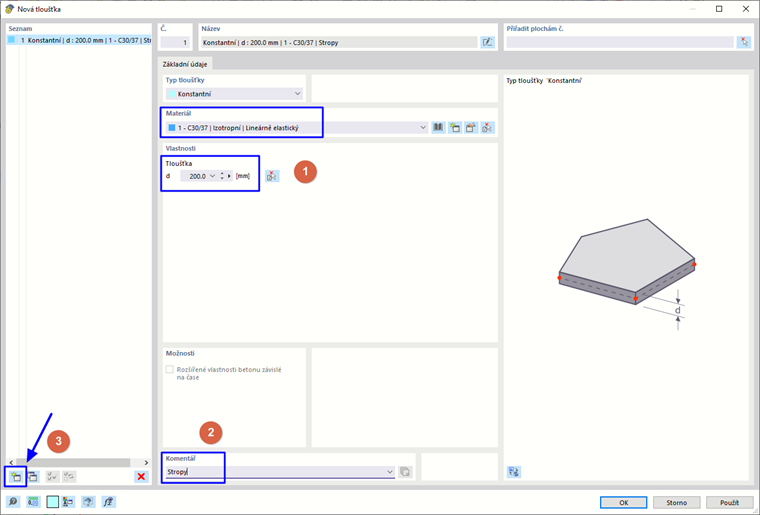 Dialog "Nová tloušťka"
