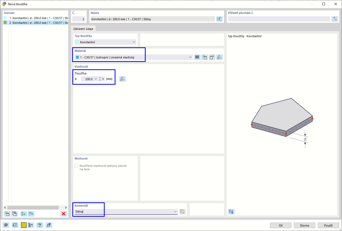Zadání typu druhé tloušťky