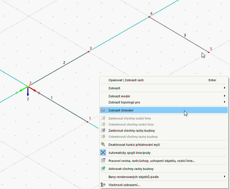 Zobrazení číslování linií a uzlů